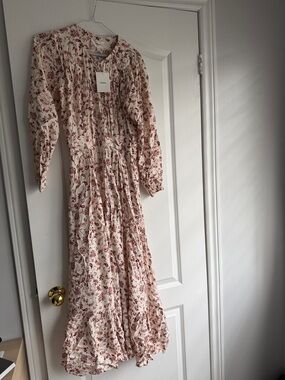 XiRENA Cream Maxi Dress with Red Floral Print